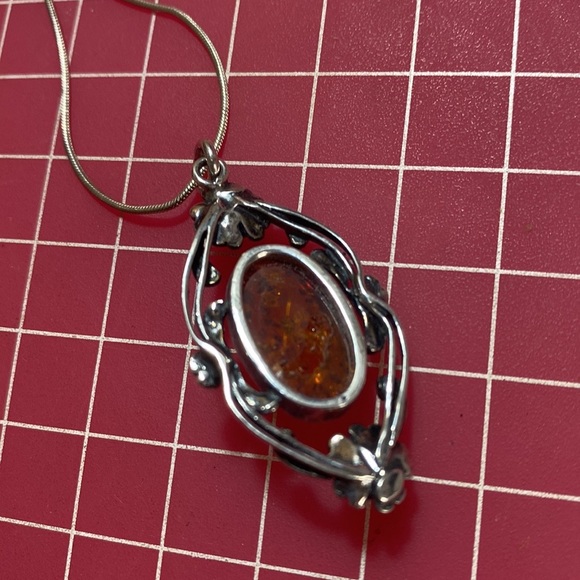Sterling silver and amber art nouveau style necklace. - Picture 7 of 7